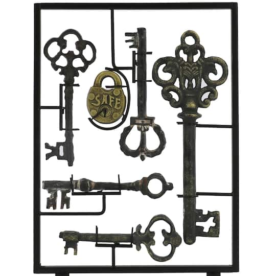 12.75" Antique Gold Key Set Tabletop Décor in Metal Frame by Ashland®
